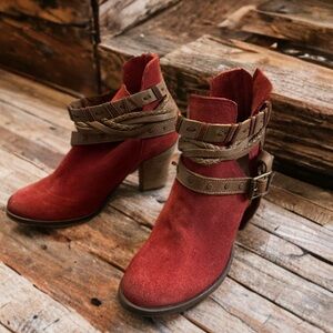 Naughty Monkey Red and Brown Ankle Boots Strappy NEW 9
